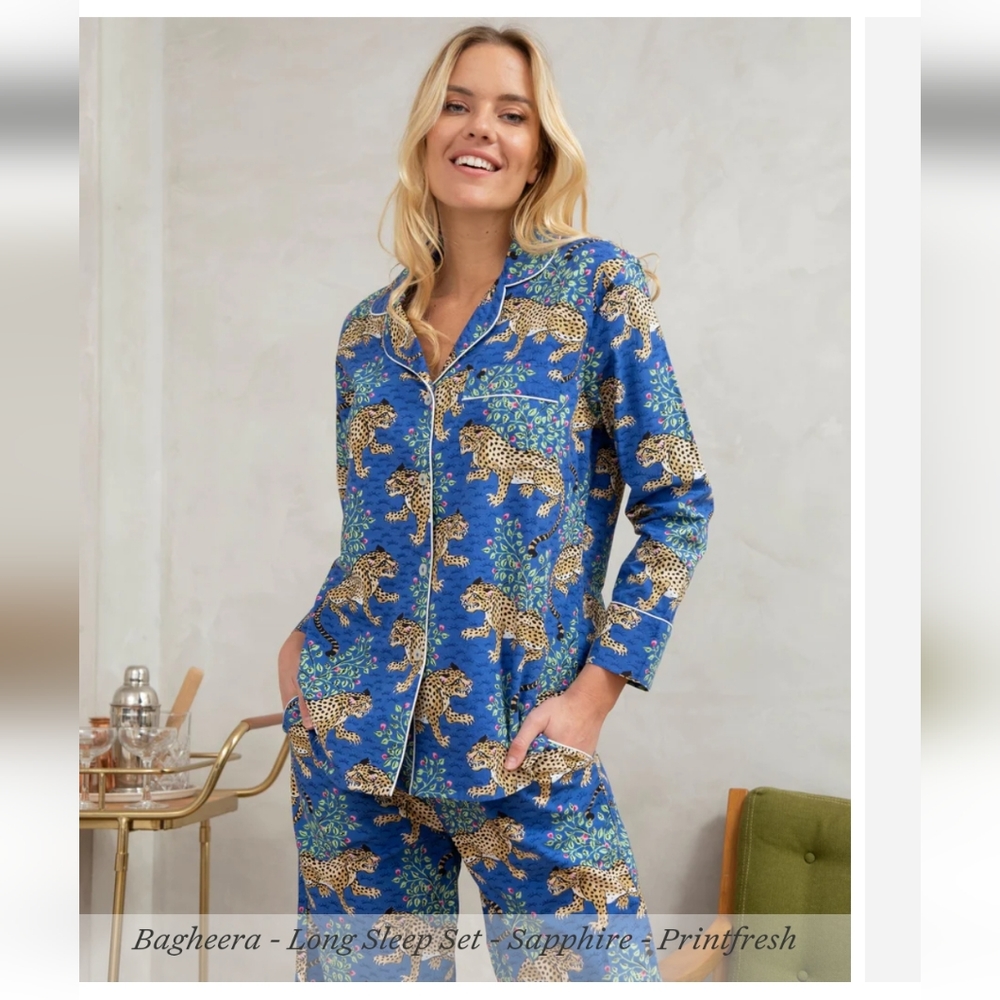Printfresh Size Medium Bagheera Long Pajamas Sleep Set in Color Sapphire